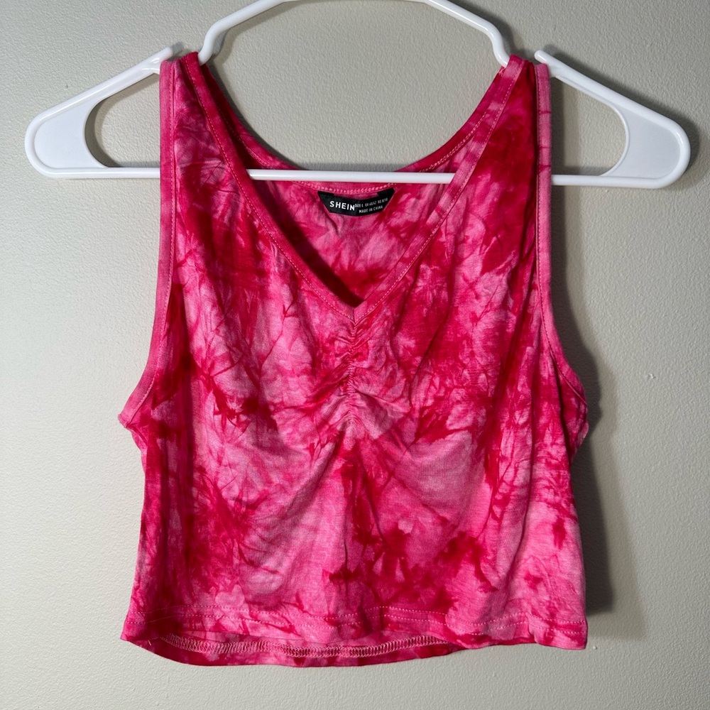 Women’s Pink Tye Dye Crop Top - Large